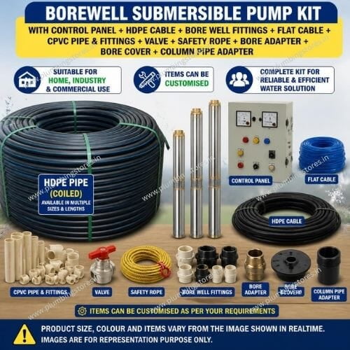2 HP BoreWell Submersible Pump Kit, CRI, Crompton, Kirlsokar, Texmo, Ekki, Suguna,